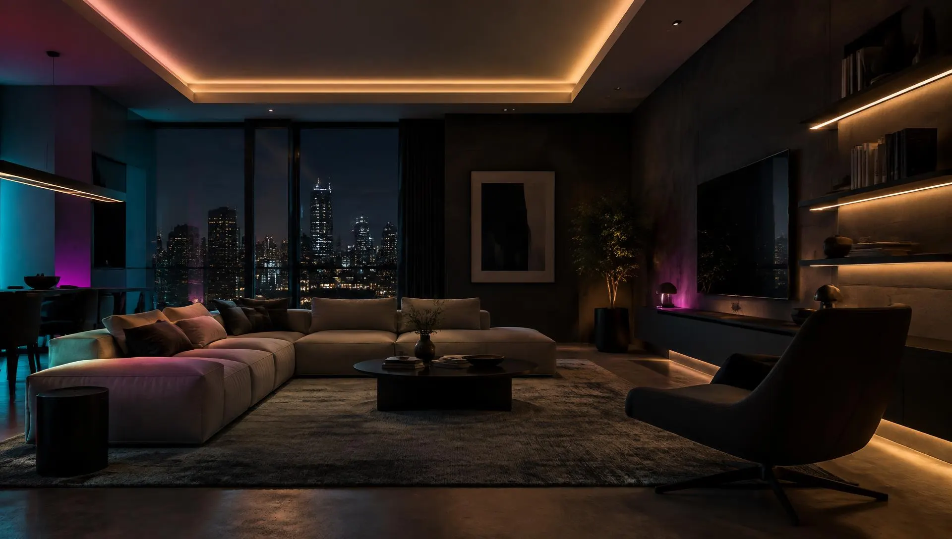 Sala sofisticada com iluminação indireta em LED